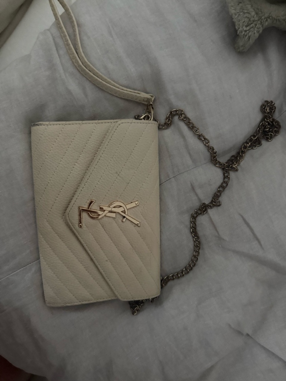 Saint Laurent Cream Quilted Leather Crossbody with Gold Logo